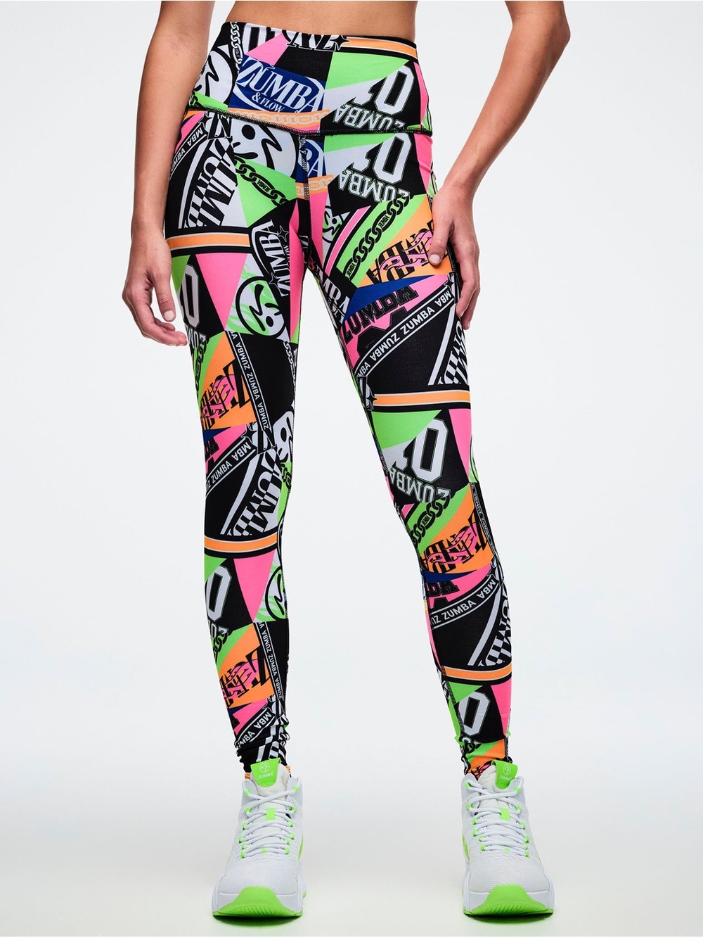 Zumba Fitness High-Waist Neon Logo Print Leggings - Multicolor